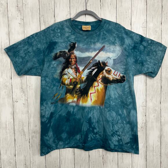 The Mountain Other - Vintage The Mountain 1997 Native American Horseback Short Sleeve Tie Dye T-Shirt